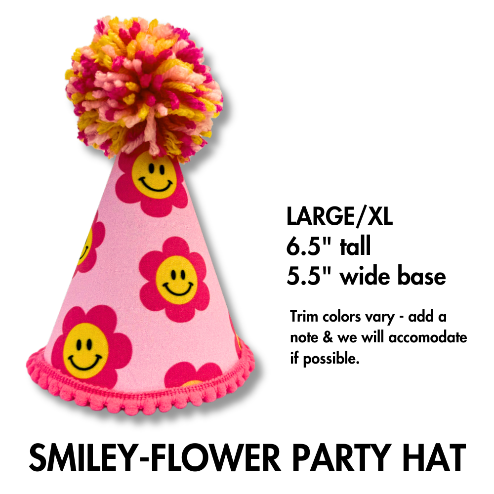 doggy birthday hat with pink and yellow flowers for large dog breeds