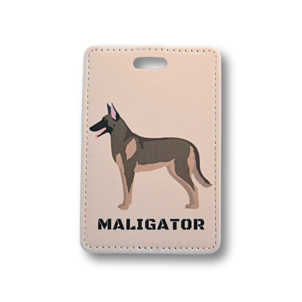 light tan Belgian Malinois luggage tag