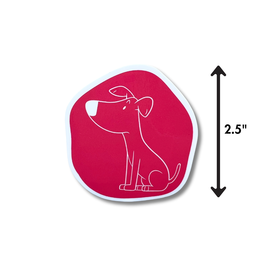arrow showing the size of the cartoon dog decal.
