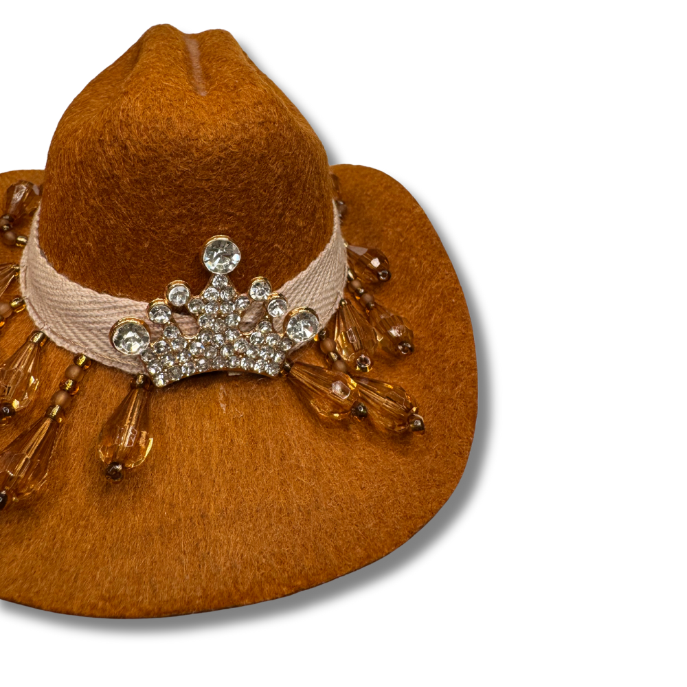 Mini Brown Dog Cowboy Hat | Amber Beads Bling