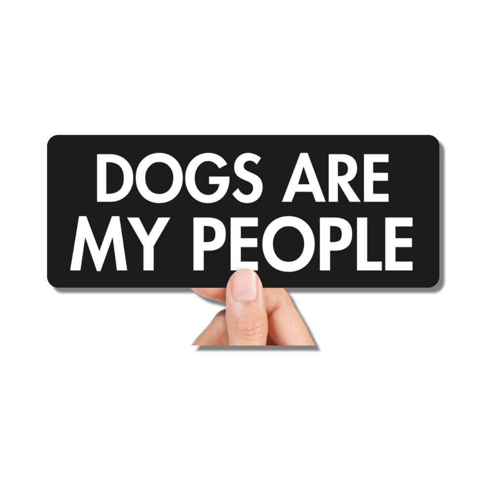 Matte black Dog Sticker for Cars with bold white text reading "Dogs Are My People." Waterproof and durable for car windows, bumpers, and more.
