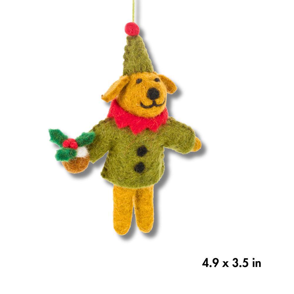 Felt Ornament for Christmas Tree | Dog with Figgy Pudding