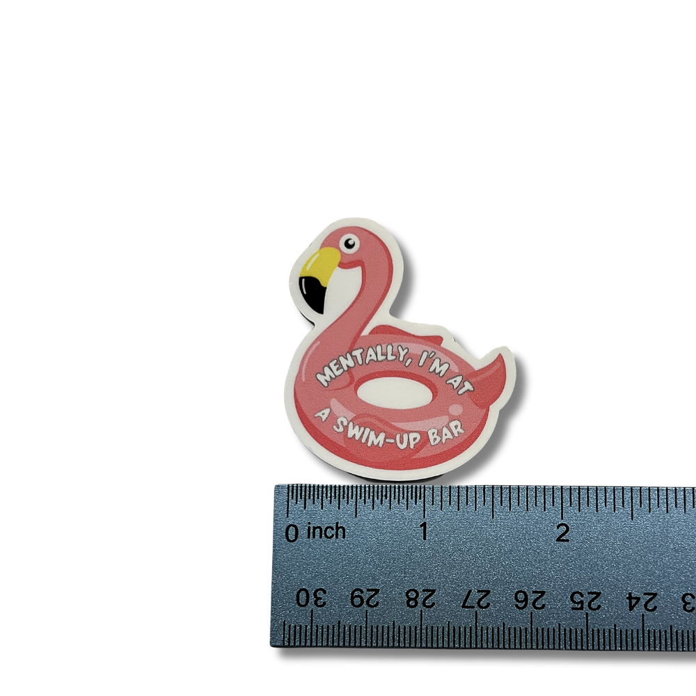 ruler showing measurement of funny pink flamingo sticker