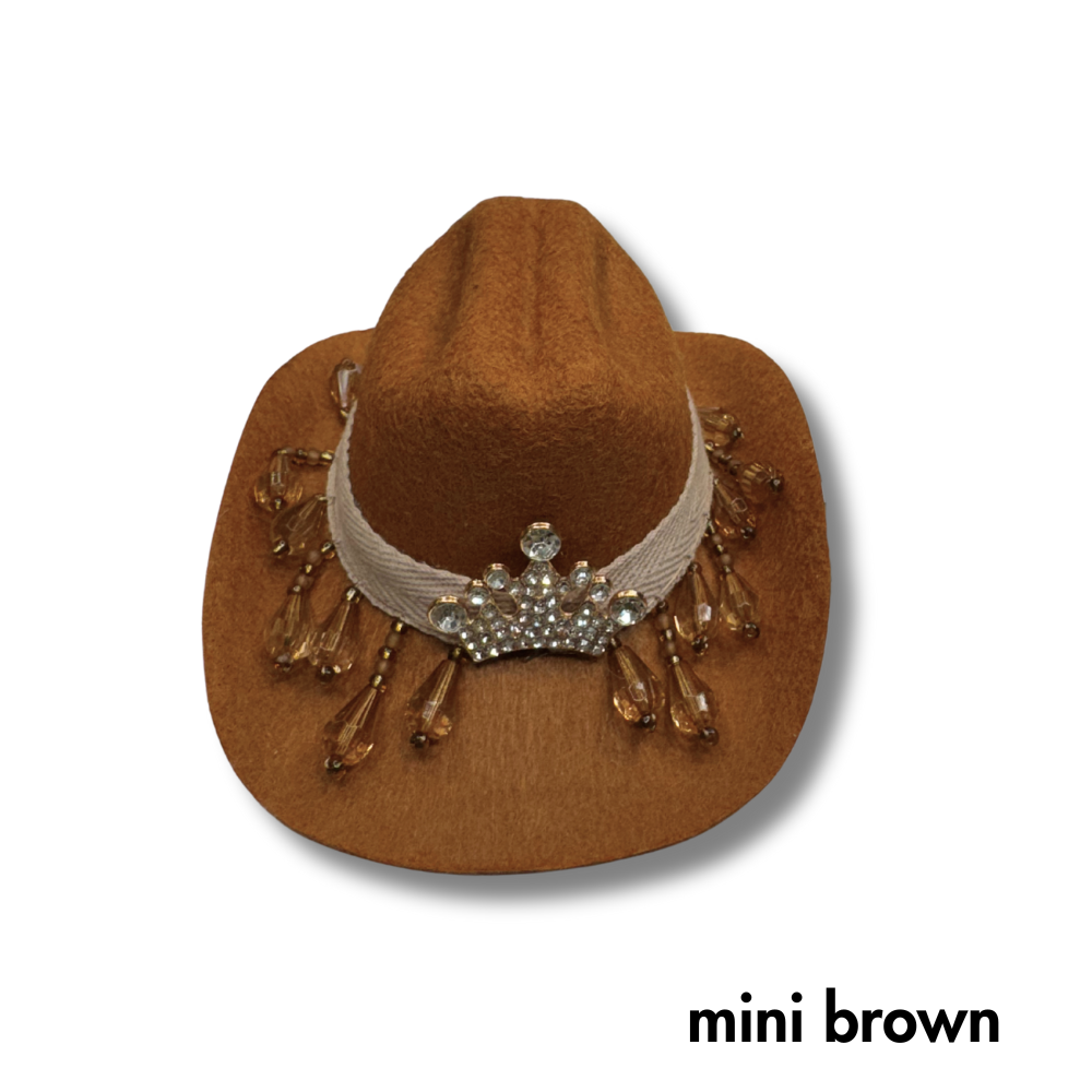Mini Brown Dog Cowboy Hat | Amber Beads Bling