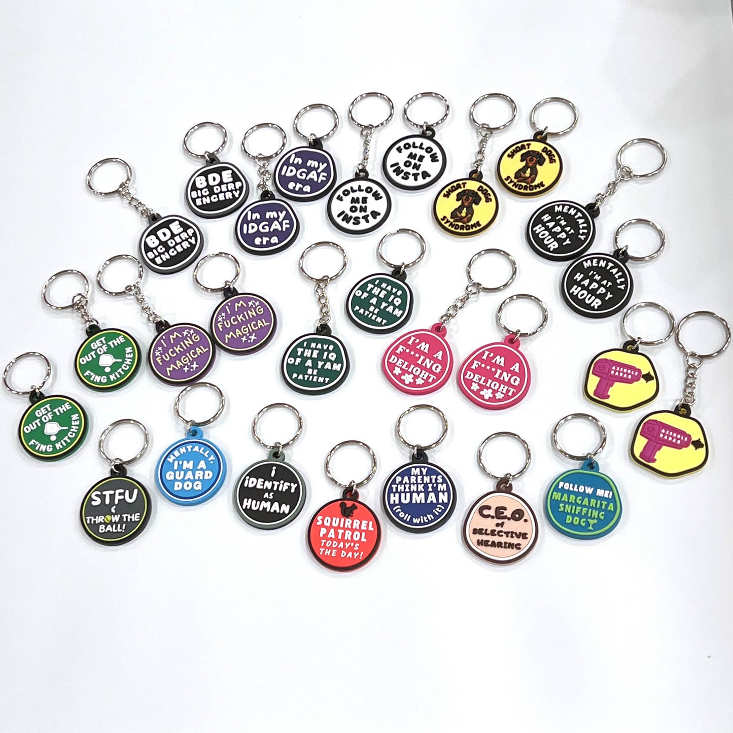 image of our big selection of 3-D dog collar charms and keychain. 17 designs!