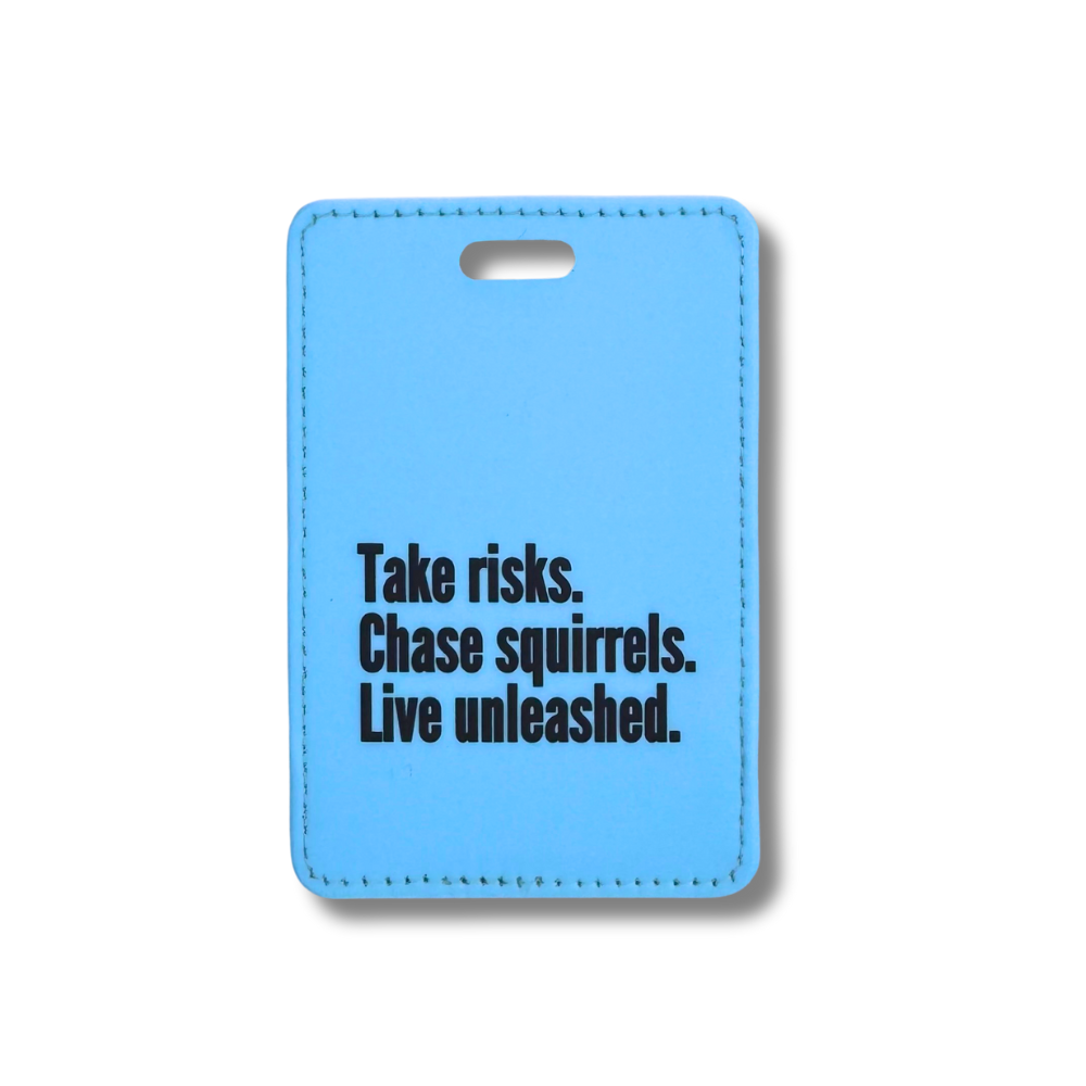 Travel accessory with humor and motivation for dog lovers and adventure seekers.