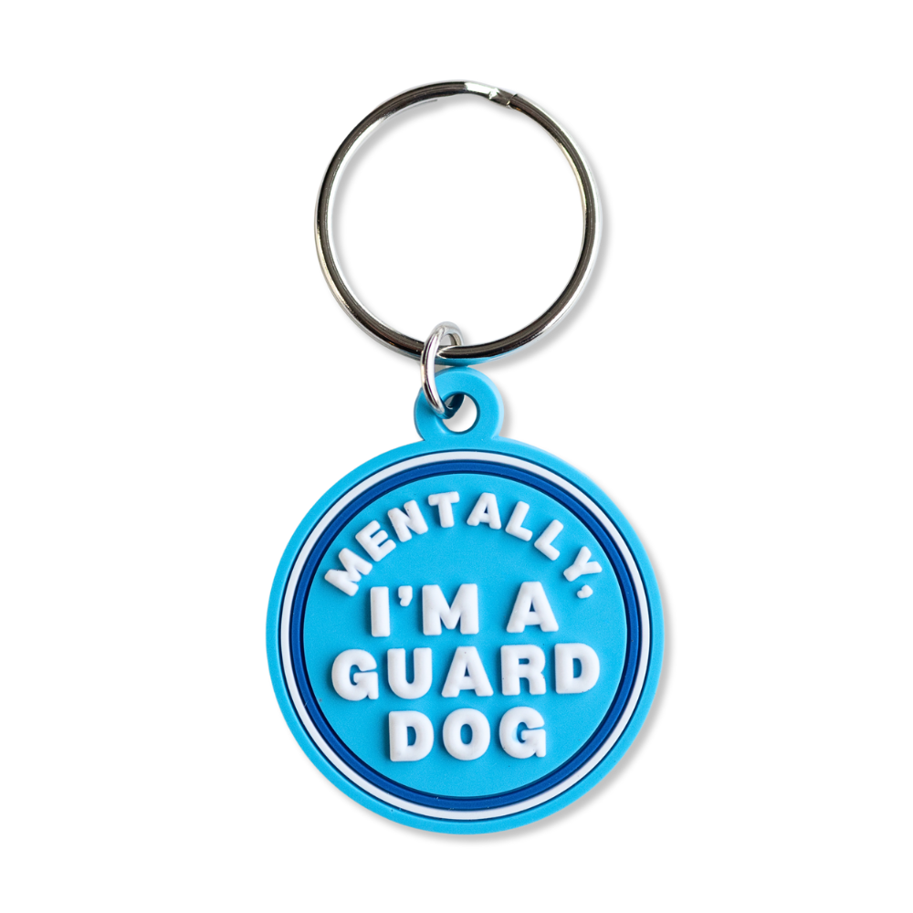 charm for dog collar for small dog, blue and white "mentally I'm a guard dog"