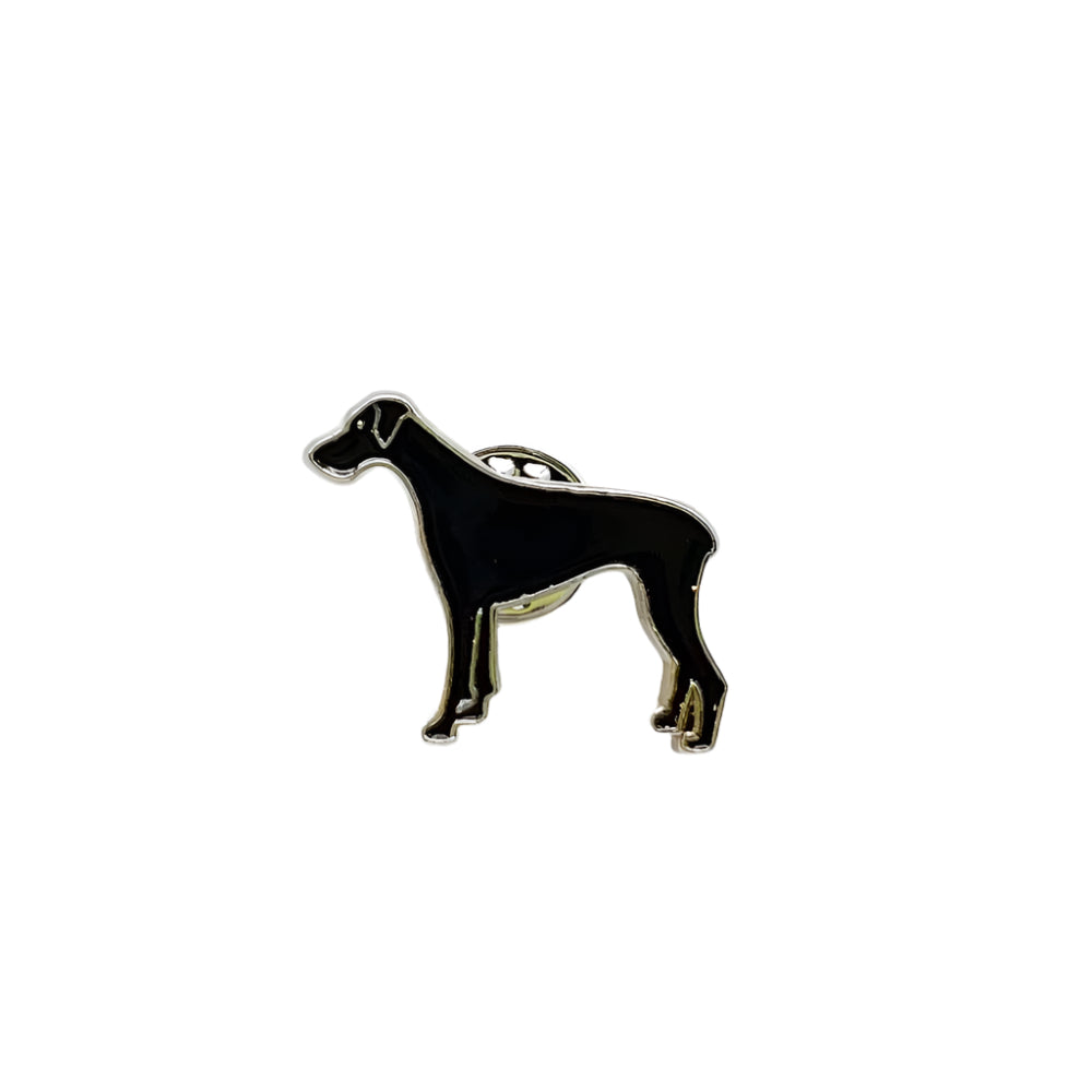 Black great dane enamel pin.