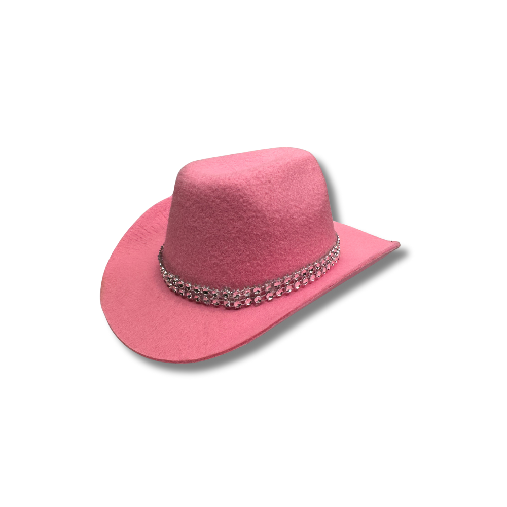 tiny pink dog cowboy hat with rhinestone trim