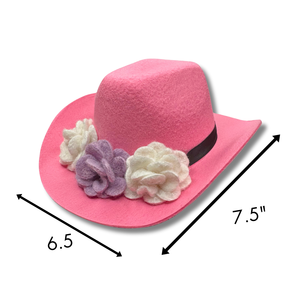 size dimensions of Valentine dog cowboy hat. Medium size.