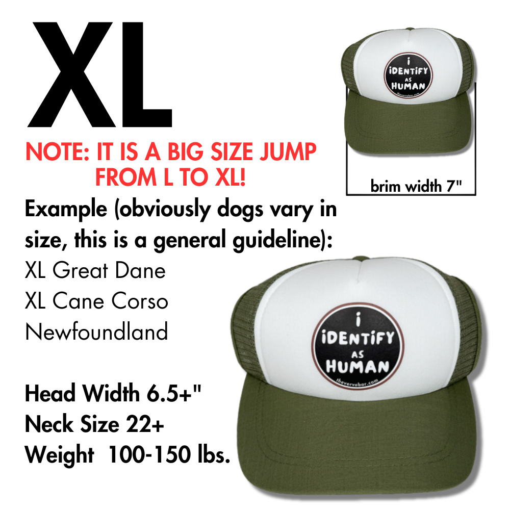trucker hat for large breed dogs - size info