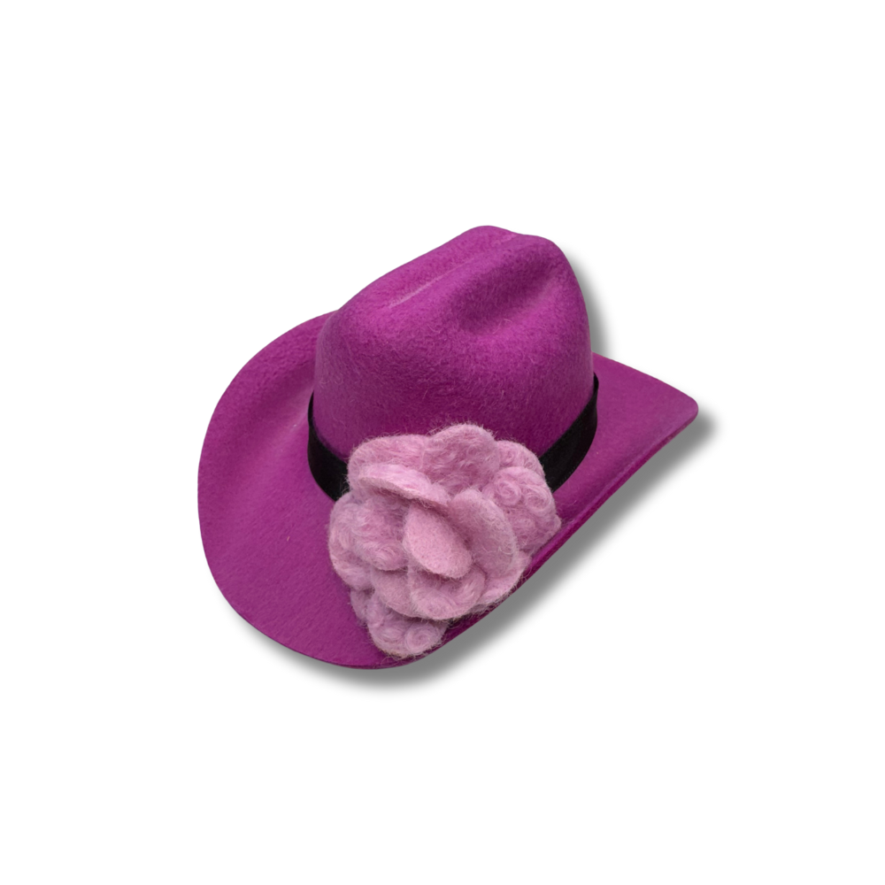 purple dog cowboy hat with lavender felt flower
