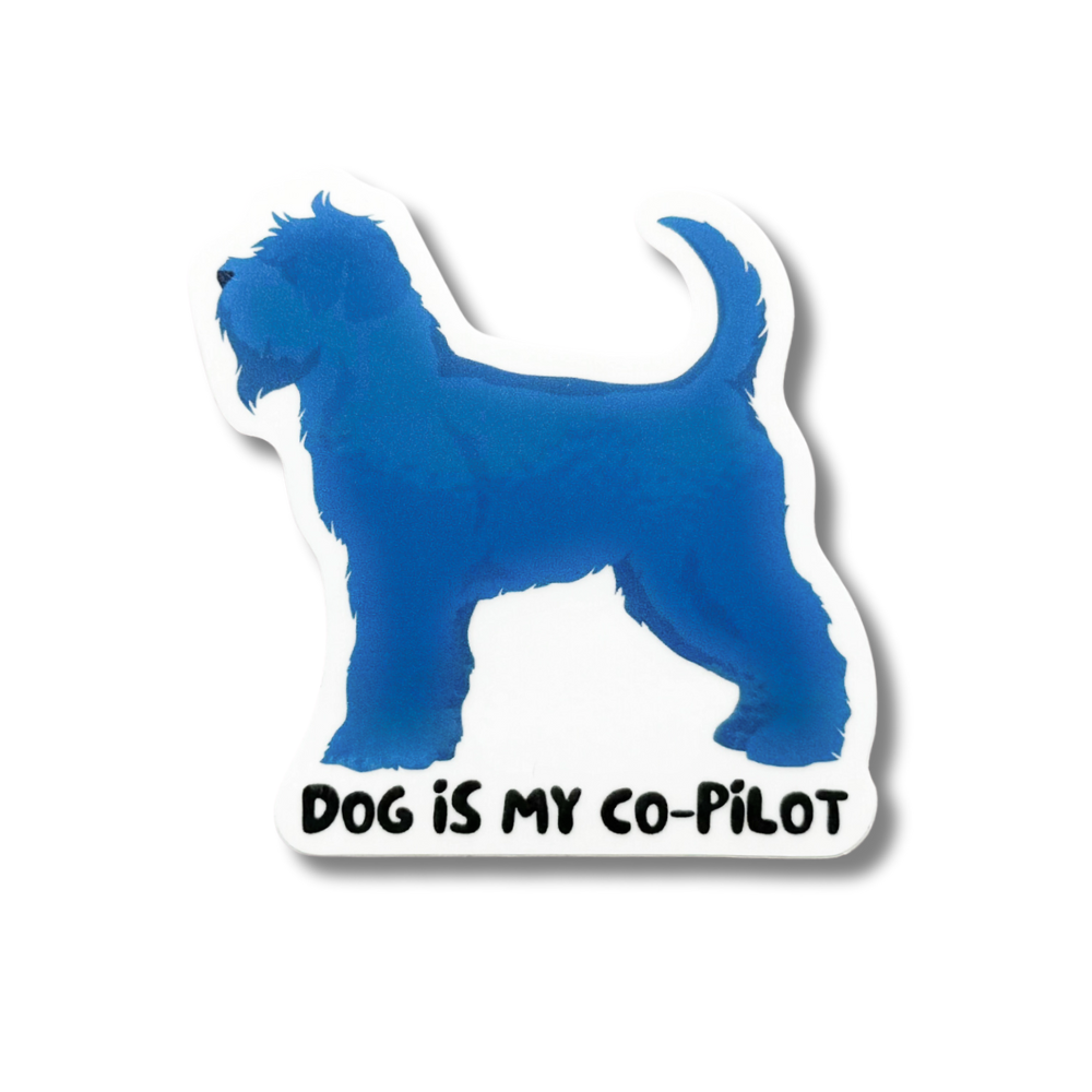 soft coated wheaten terrier blue cartoon silhouette "dog is my co-pilot"