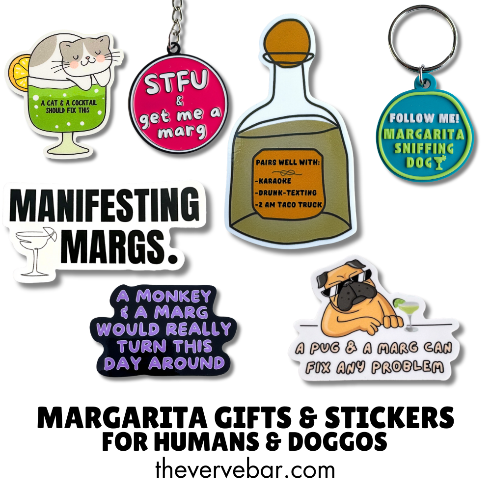 A collection of Margarita-themed gifts and stickers for humans
