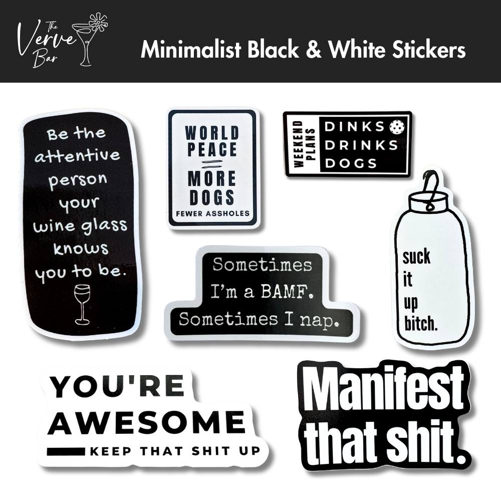 An assortment of Minimalist Black and White Vinyl Stickers