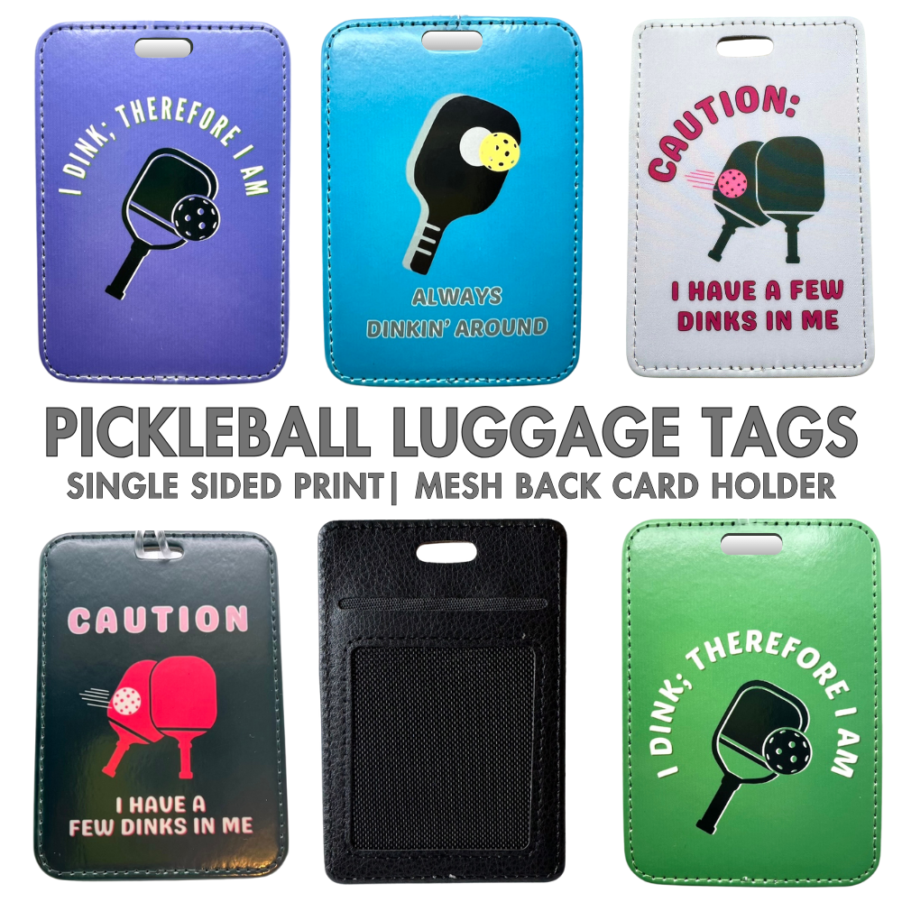 Image of 6 Pickleball luggage tags / bag tags in multiple colors