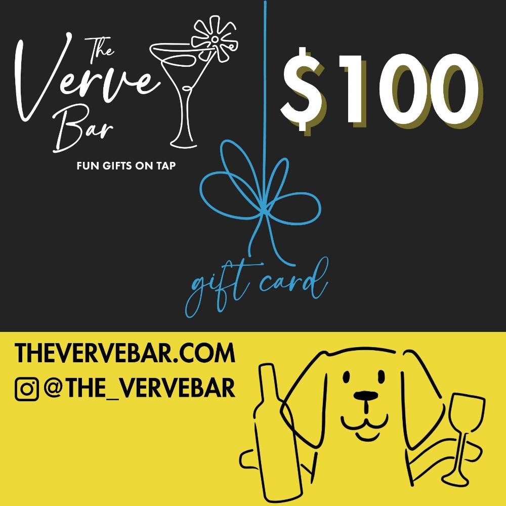 Yellow and black $100 gift card for The Verve Bar, gifts for dog lovers