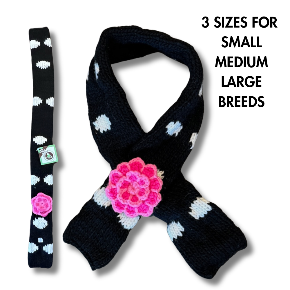 Size info for the dog scarf with pink flower