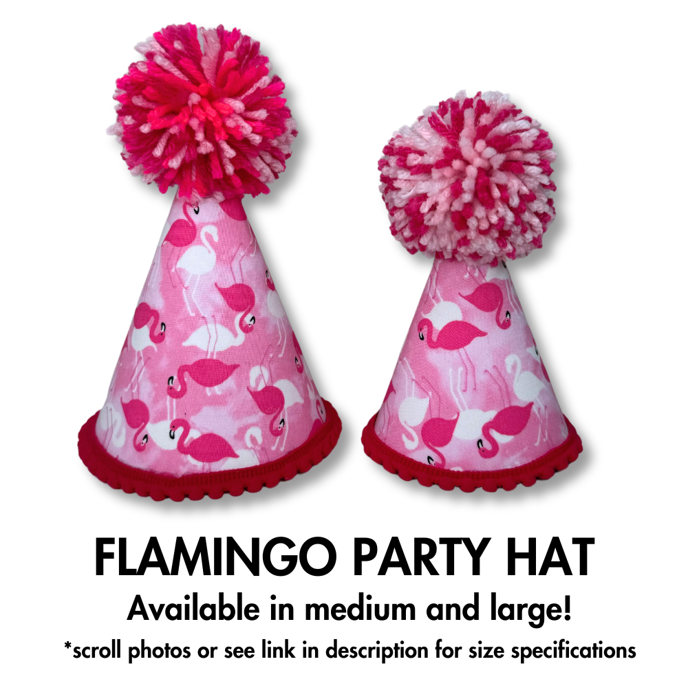human, pet or dog birthday hat with fun pink flamingo fabric