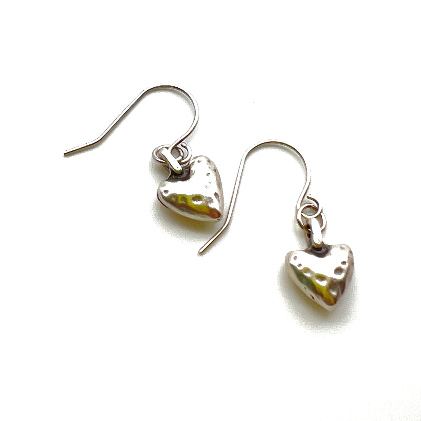 Hammered Silver Heart Earrings. Silver Plated Heart Charm.