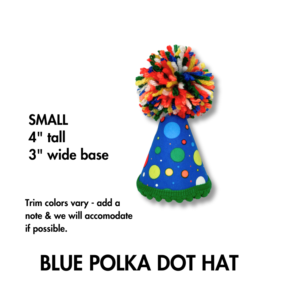 SIZE SMALL BLUE POLKA DOT PARTY HAT FOR DOGS