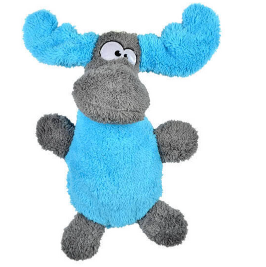 Blue and gray plush moose dog toy