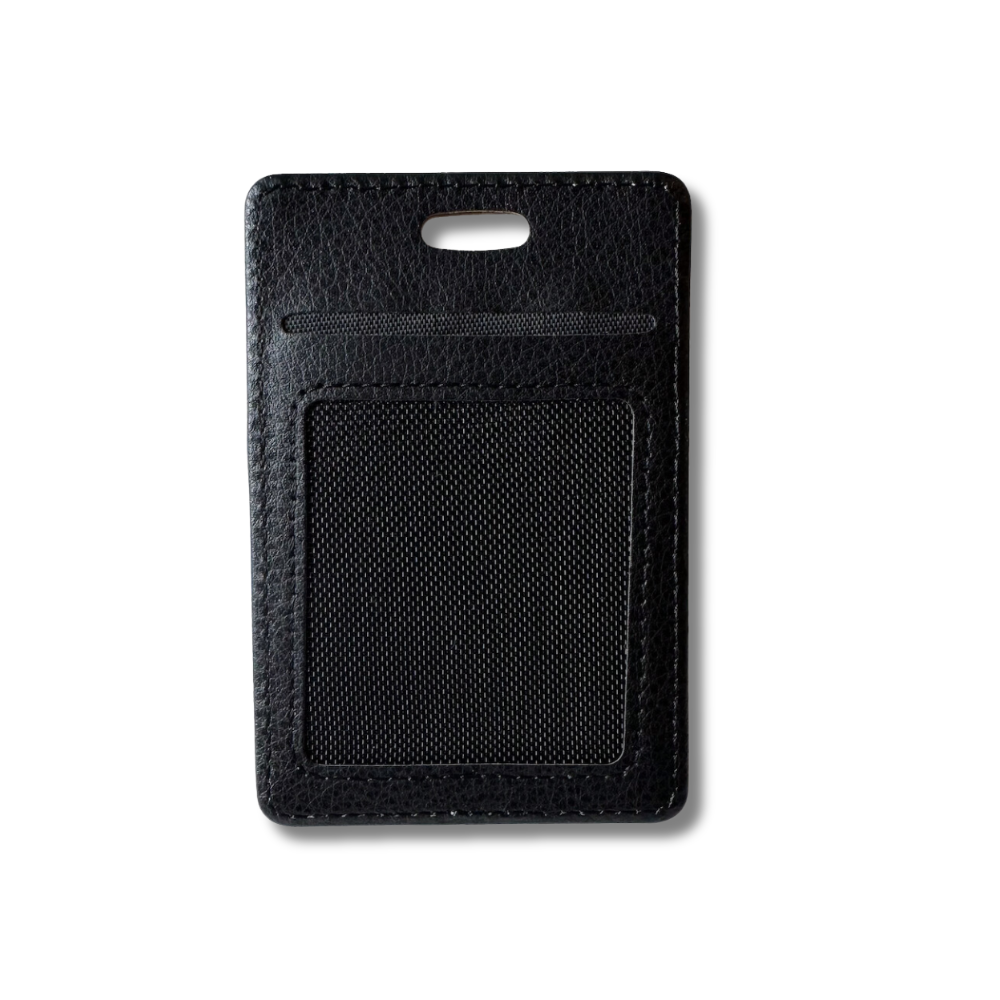 backside of pitbull luggage tag. black with mesh pocket for ID