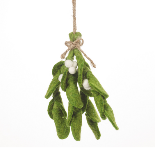 Christmas holiday cute felt mistletoe spring with white felt berries and tied with natural string