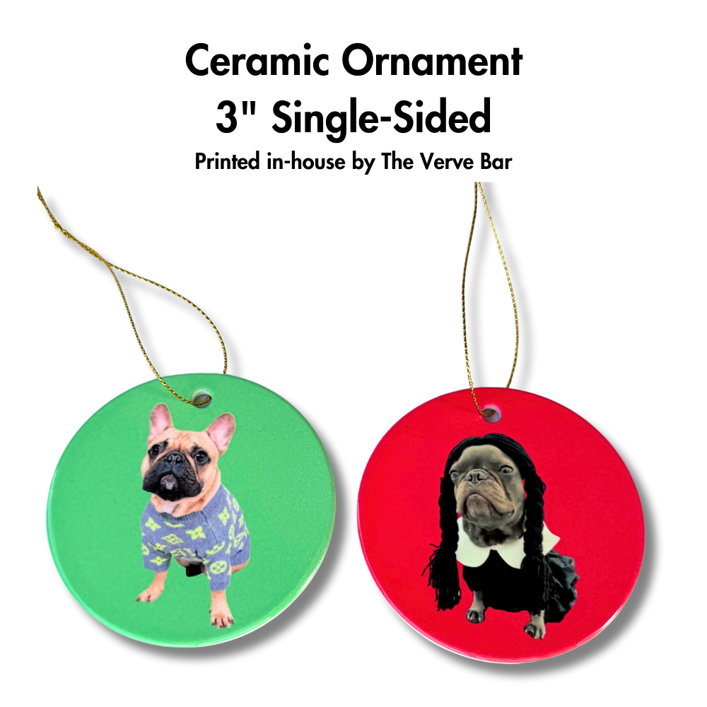 Custom Photo Pet Ornament | 3" Ceramic Ornament of Dog / Cat