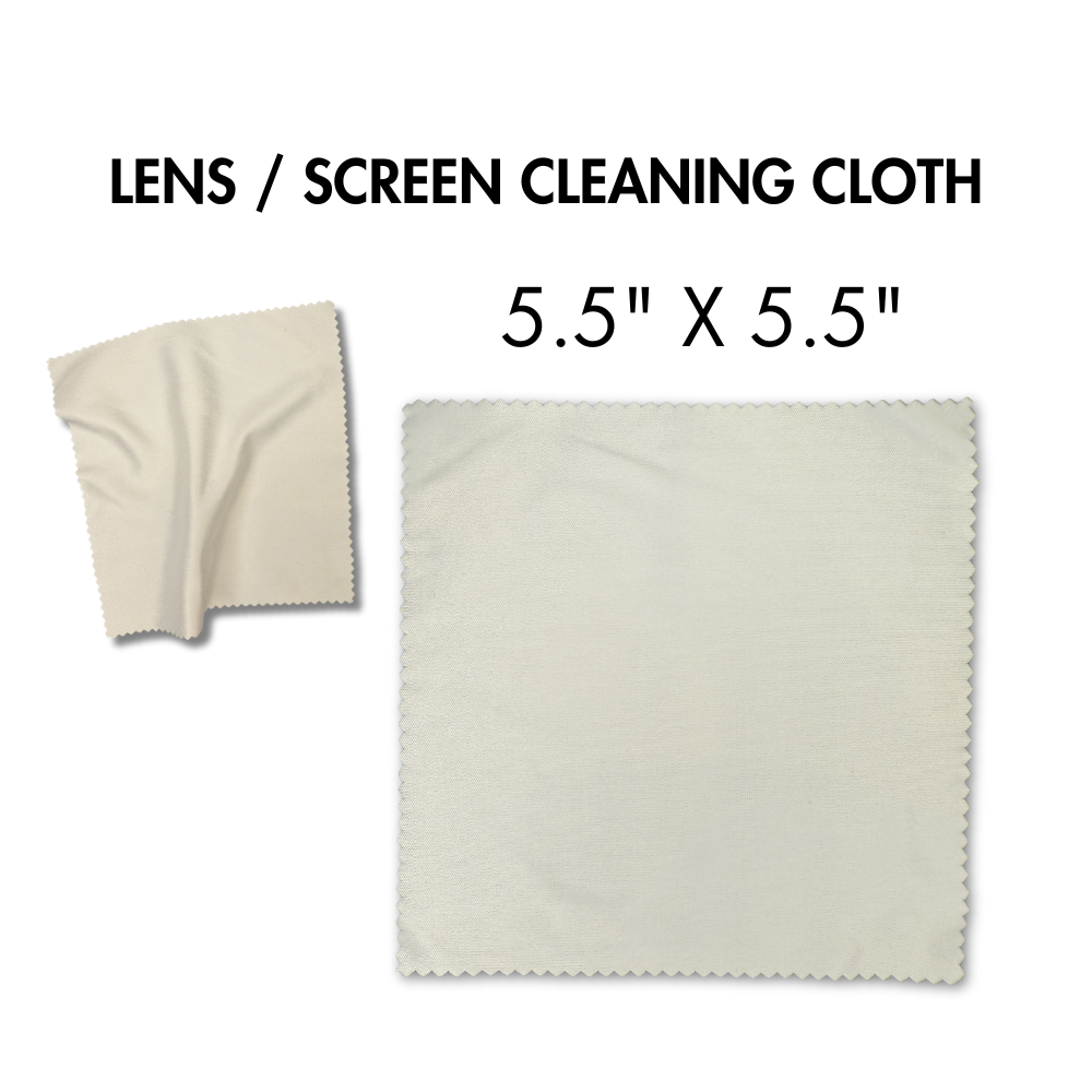 size measurements for custom pet gift lens cloth - images of blank screen cleaning cloth scrunched up and image of it flat to show size.