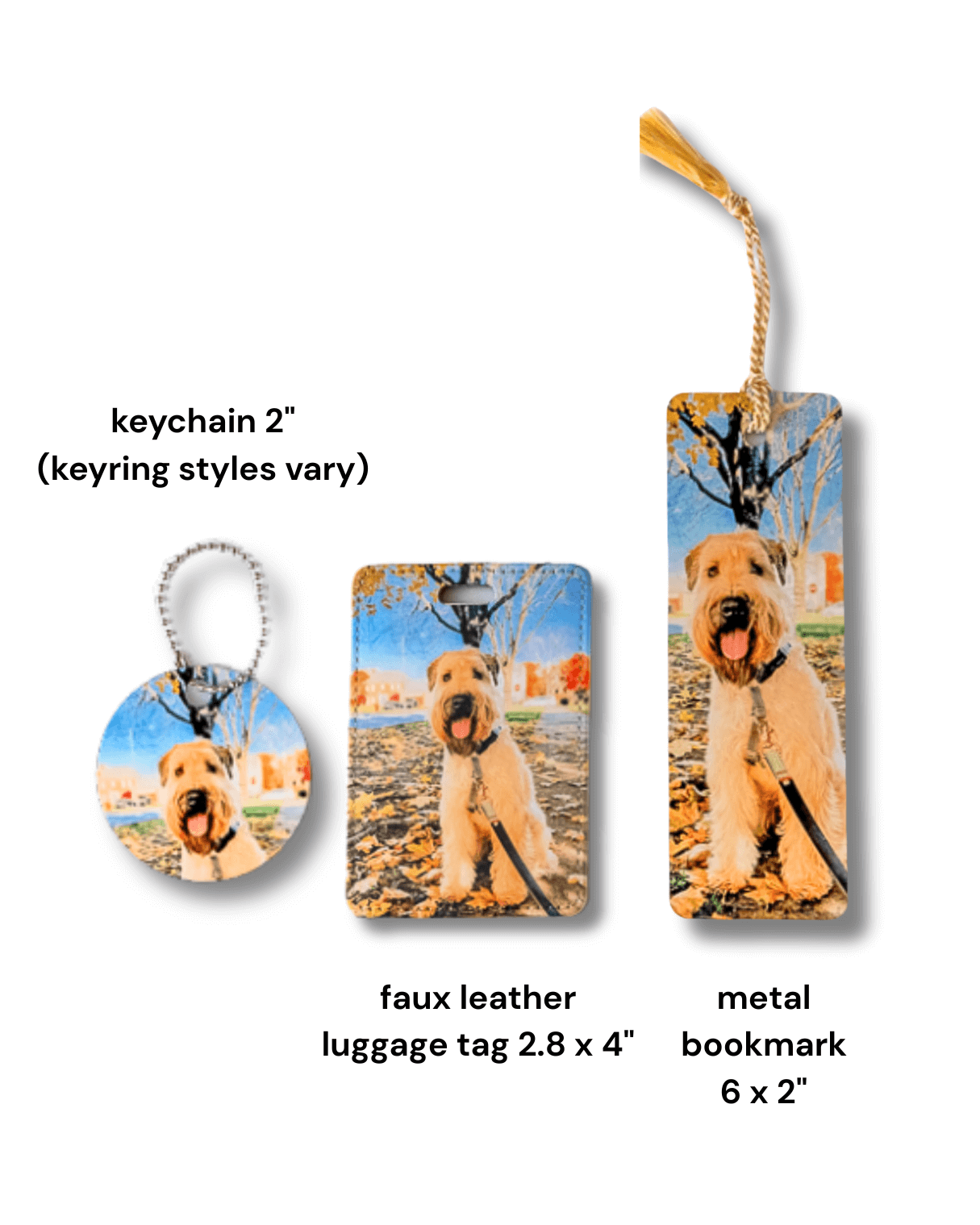 Custom Pet Gift Basic Set | Bookmark, Keychain, Luggage Tag