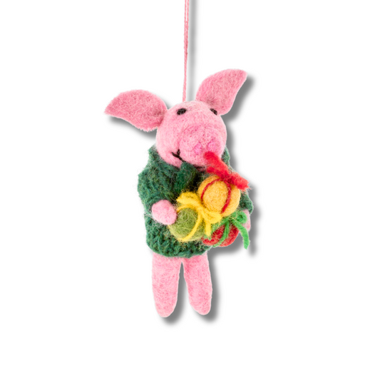 Cute Felt Pig Ornament | Pig Christmas Ornament