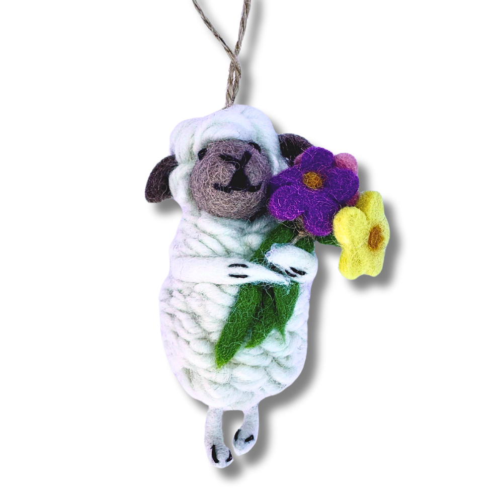 Cute Felt Ornament | Sheep with Flowers