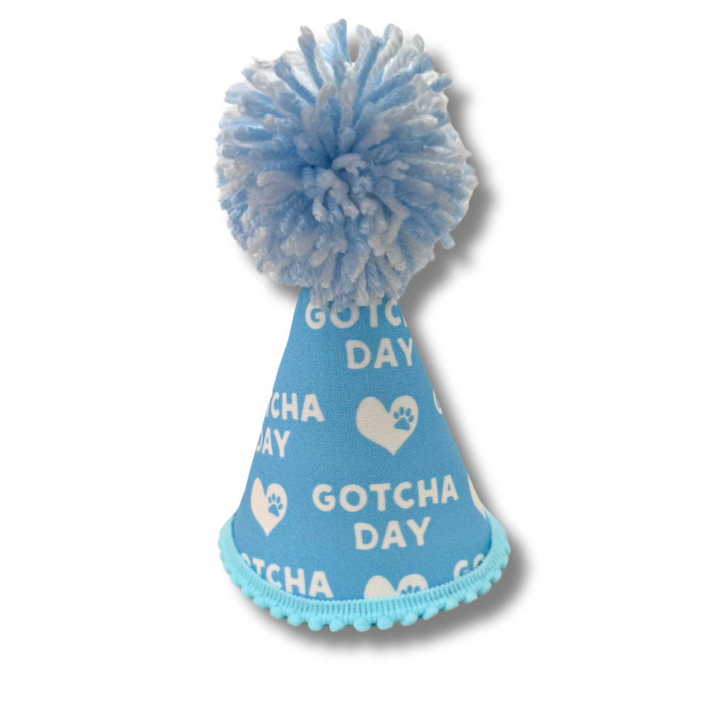 Blue Gotcha Day Hat for Dog | Luxe Fabric Wrapped Party Hat