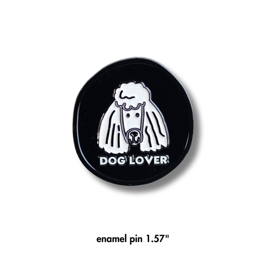 minimalist enamel dog pin - circular black brooch with white modern poodle