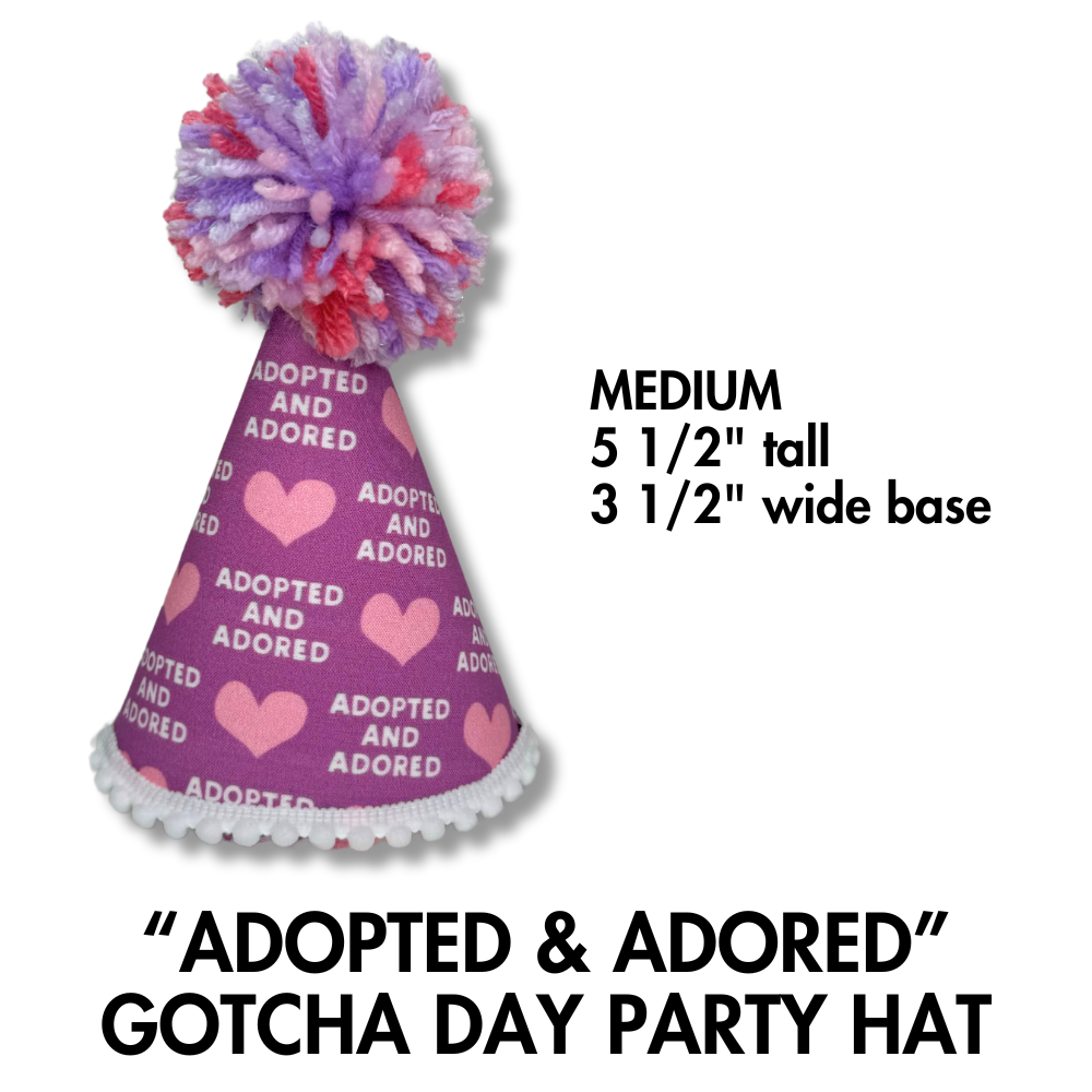 dogs in hats for gotcha day! these lavender and pink pup party hats are the cutest