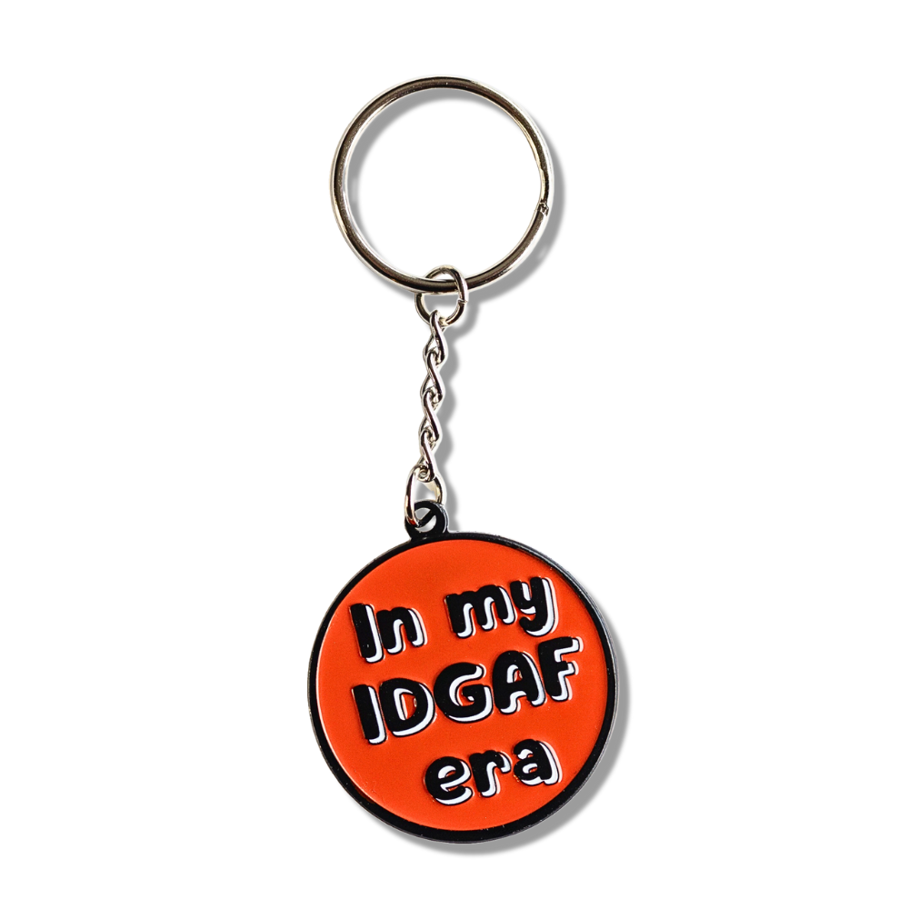 Funny red enamel pin (circular): In my IDGAF era