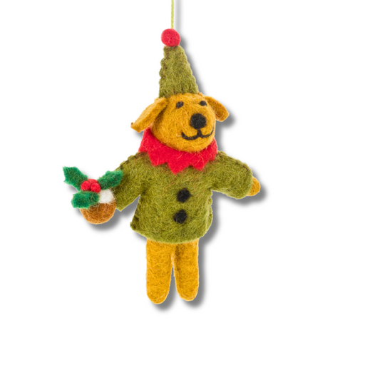 Felt Ornament for Christmas Tree | Dog with Figgy Pudding