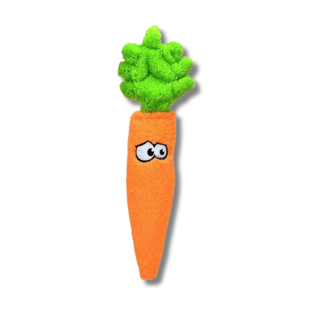 Cycle Dog Carrot Dog Toy - Plush orange carrot with Fluffy Greens on top. Funny white and black eyes.