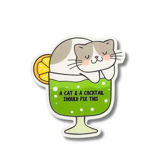 Waterproof sticker for a Cat Lover x Happy Hour Enthusiast