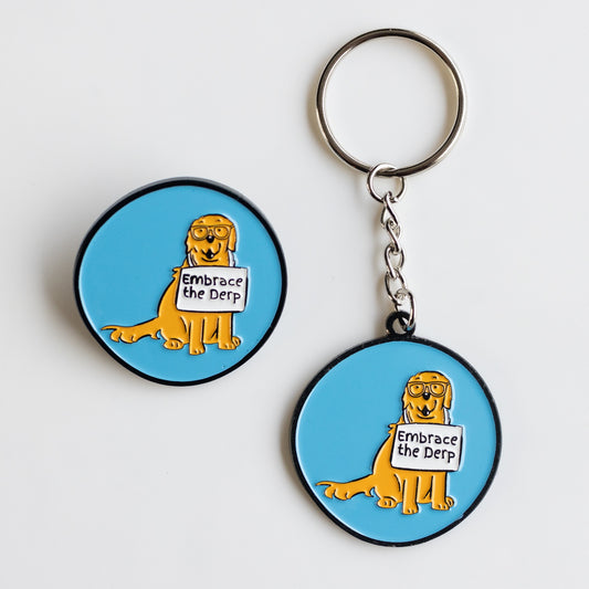 Golden Retriever "Embrace The Derp" - cute dog Keychain/Pin