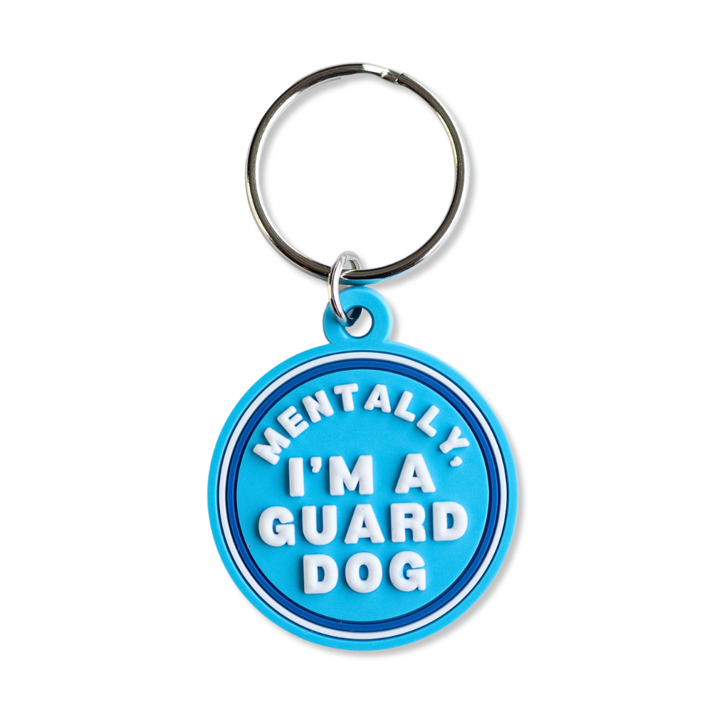 charm for dog collar for small dog,  blue and white "mentally I'm a guard dog"