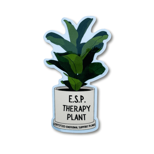hilarious house plant meme sticker: ESP Therapy Plant "certified emotional support plant"