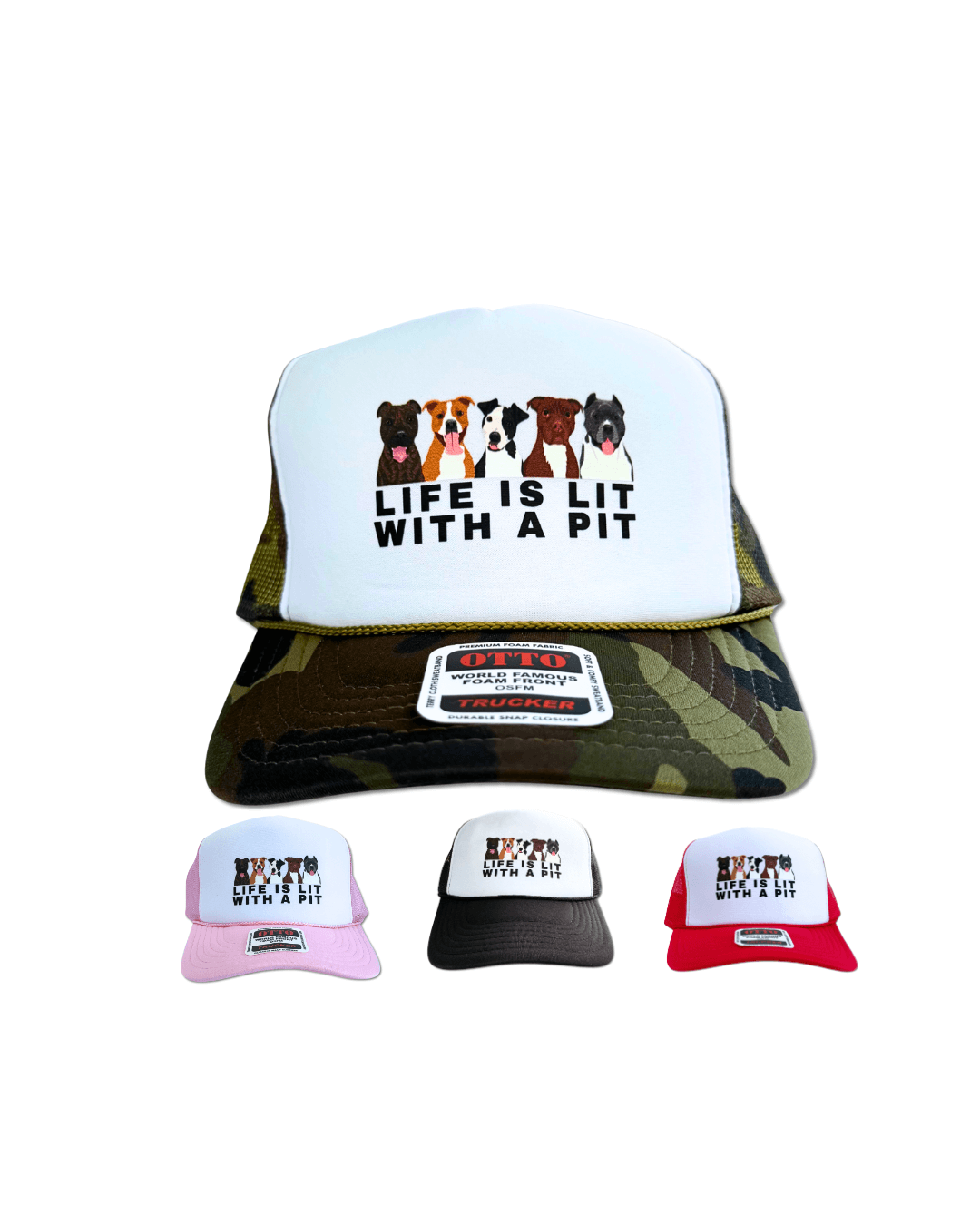 Life Is Lit with a Pit Foam Dog Trucker Hat for Humans