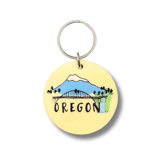 Large/XL Acrylic Oregon Dog Collar Charm with Mt. Hood and nature design. Double-sided
