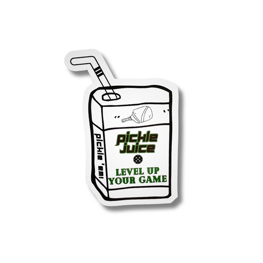 white Pickle Juice - juice box Pickleball sticker