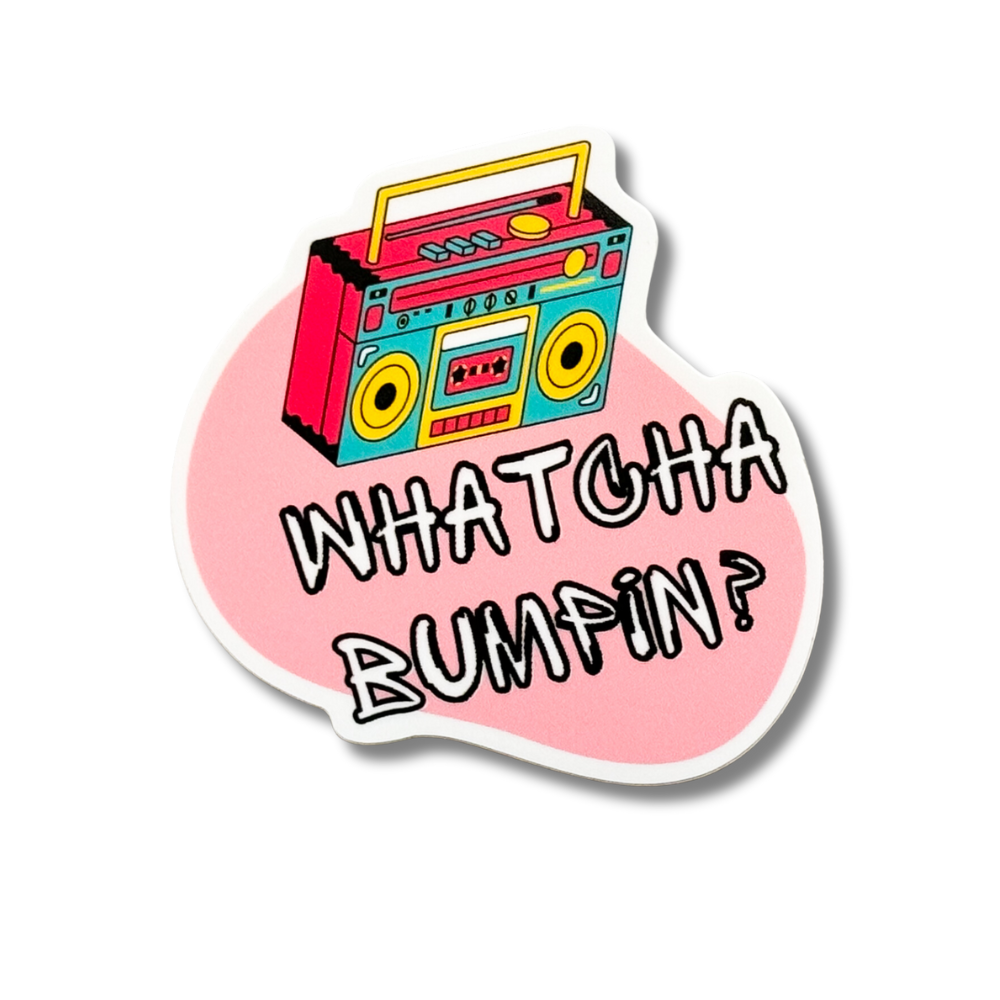 sticker pink boom box retro look "whatcha bumpin?"