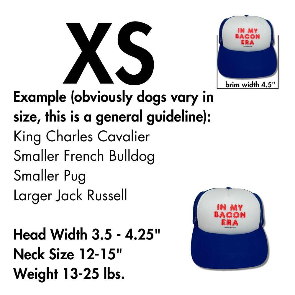 sizing info for dog  trucker hats size XS