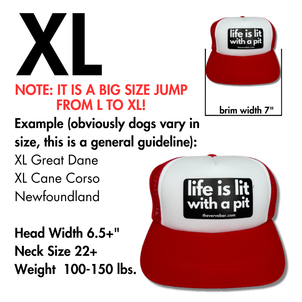 size chart for trucker hat for pit bulls. red hat