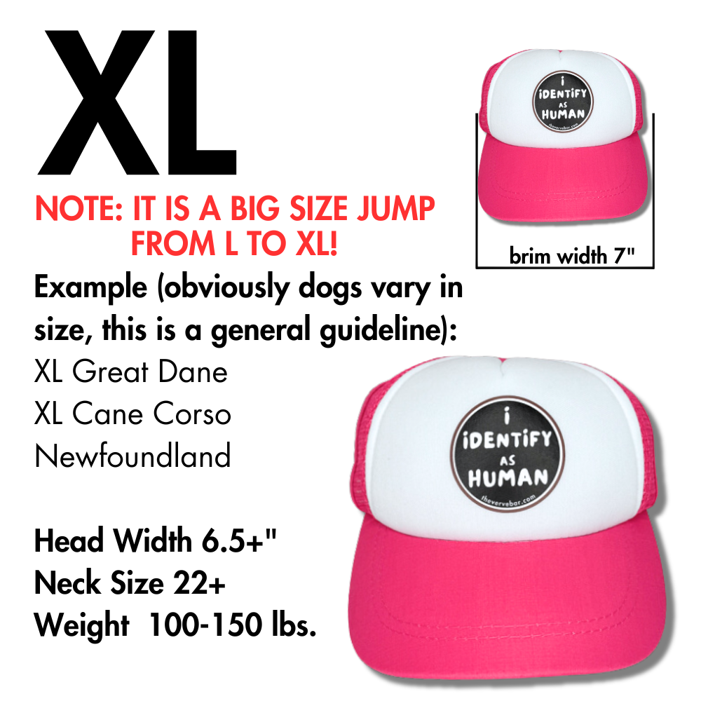 Hat for really big dogs. Pink trucker hat for furbabies - size description.